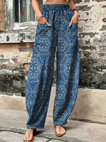 

Casual Ethnic Long Pant, Blue, Pants