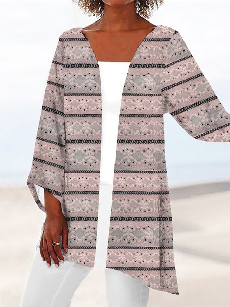 

Women's Striped Regular Loose Kimono, Pink, Cardigans