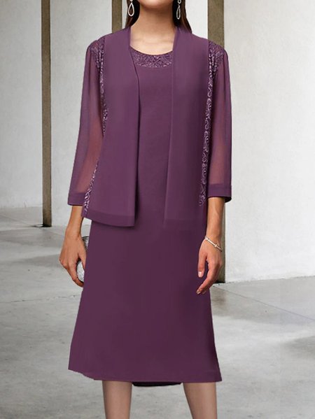 

Elegant Cotton-Blend Lace Two-Piece Set, Purple, Suit Set