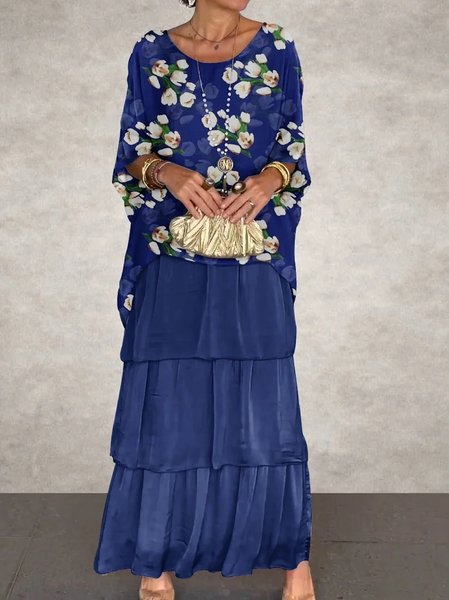 

Loose Crew Neck Elegant Two-Piece Set, Blue, Suit Set