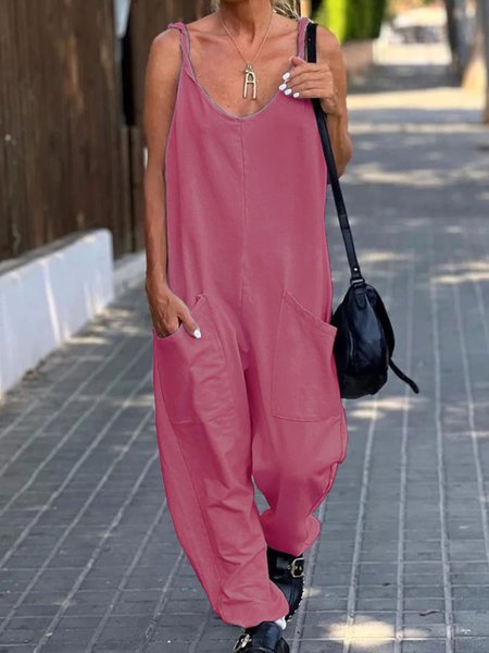 

Loose Spaghetti Casual Plain Jumpsuit, Pink, Suits