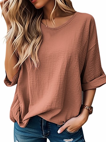 

Women's 3/4 Sleeve Blouse Summer Plain Crew Neck Daily Going Out Casual Top Blue, Orange, Shirts & Blouses