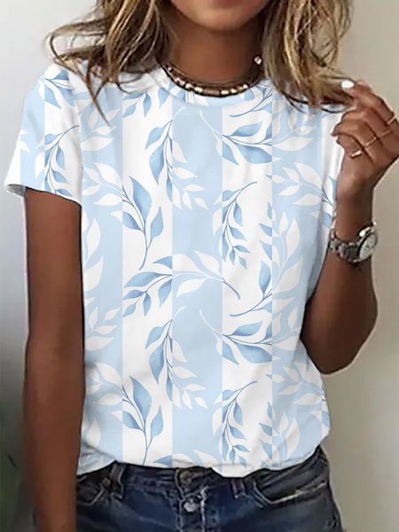 

Casual Floral Crew Neck Short Sleeve T-shirt, White, T-shirts