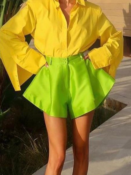 

Regular Fit Plain Casual Shorts, Green, Shorts