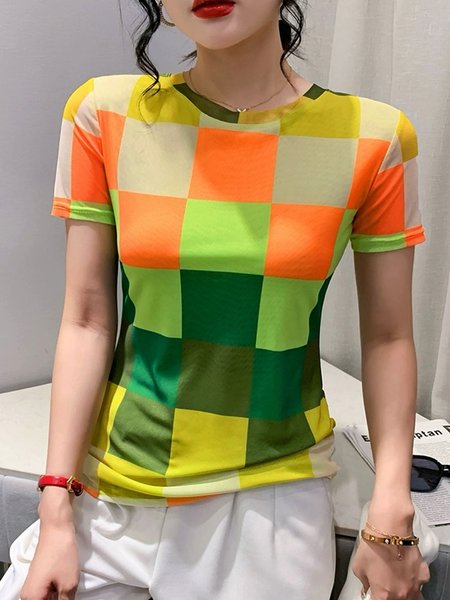 

Casual Colorblock Regular Fit Crew Neck T-Shirt, Multicolor, Tees
