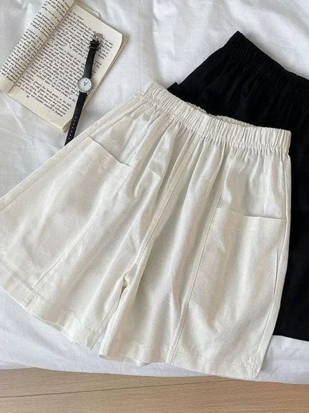 

Women's Shorts Plain Pocket Short Plus Size Shorts Micro-elastic High Waist Simple Casual Street Daily Wear, White, Shorts