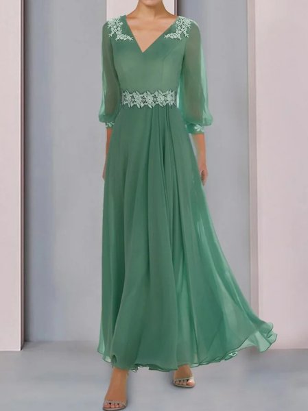 

Elegant Lantern Sleeve Regular Fit Dress, Green, Dresses