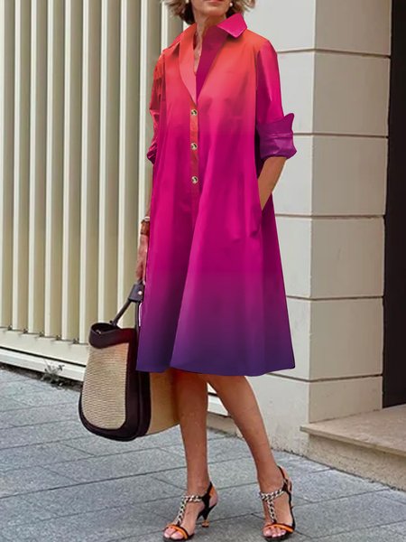 Urban Loose Shawl Collar Buckle Dress, As picture, Midi Dresses