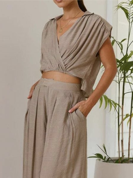 

Daily Cross Neck Regular Fit Casual Plain Shirt, Apricot, Blouses and Shirts