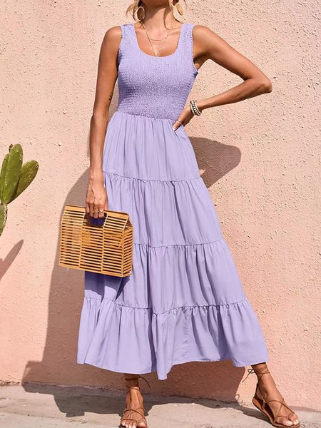 

Women Plain Crew Neck Sleeveless Comfy Casual Maxi Dress, Purple, Maxi