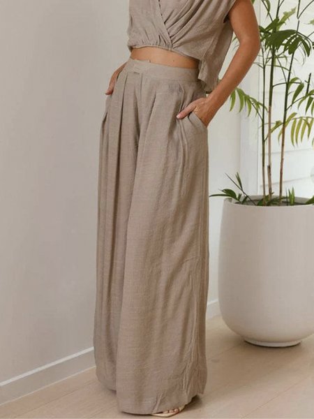 

Plain Regular Fit Casual Pocket Stitching Fashion Pants, Apricot, Pants