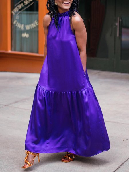 

Halter Loose Plain Elegant Maxi Dress, Purple, Maxi Dresses