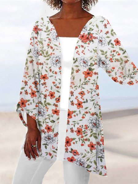 

Women's Floral Regular Loose Kimono, Red, Cardigans