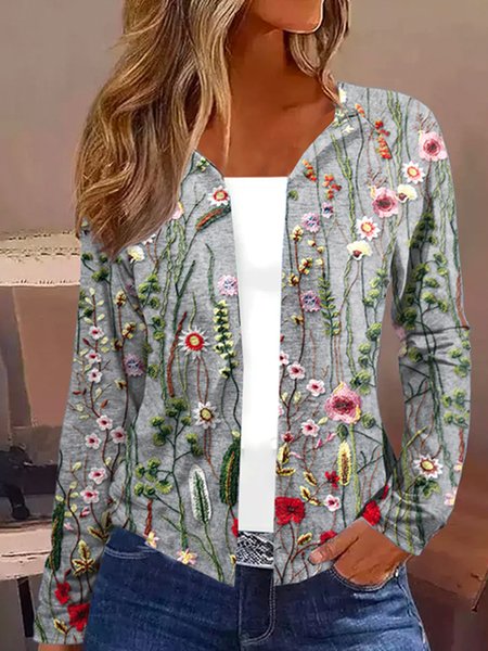 

Women's Floral Regular Loose Kimono, Gray, Cardigans