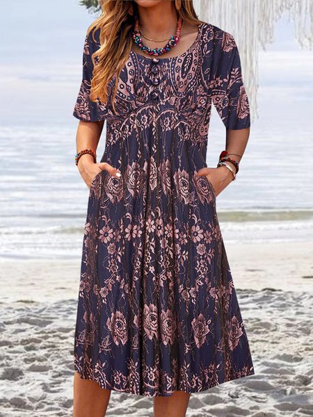 

Loose Crew Neck Knitted Casual Dress, Dark blue, Dresses