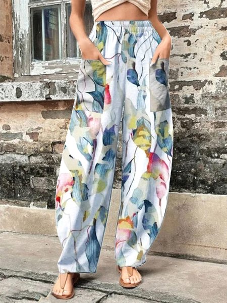 

Casual Floral Pants, White, Pants
