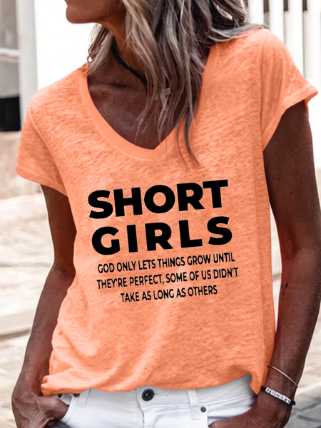 

Women's Short Girls Funny Casual V Neck T-Shirt, Orange, T-shirts