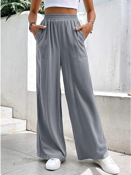 

Plain Cotton And Linen Pants, Gray, Pants