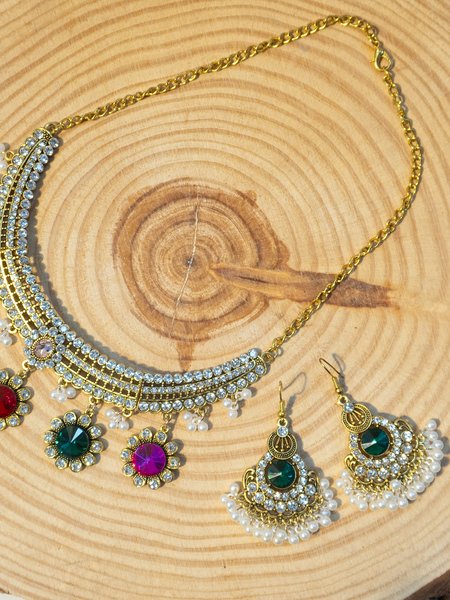 

Ancient Bohemian necklace, earrings, clavicle chain, exaggerated personality, ethnic style, exotic style accessories, Multicolor, Jewelry