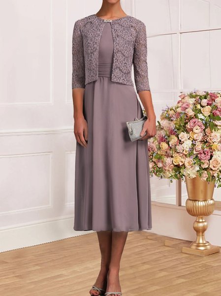 

Lace Elegant Crew Neck Two-Piece Set, Purple, 2-Piece Dresses