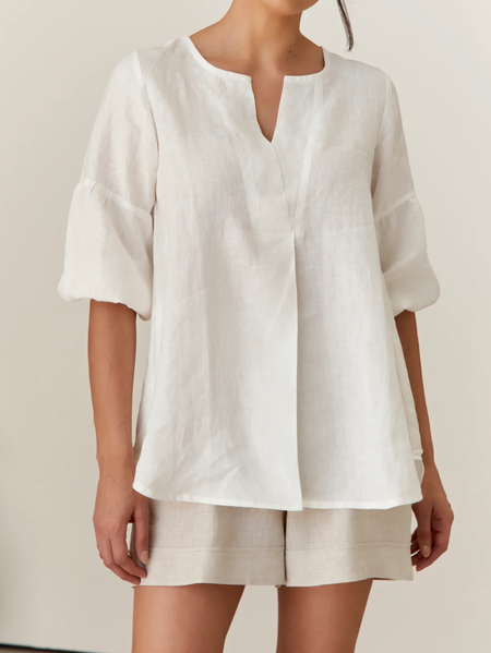 

Plain Loose Simple V Neck Linen Style Shirt, White, Blouses & Shirts