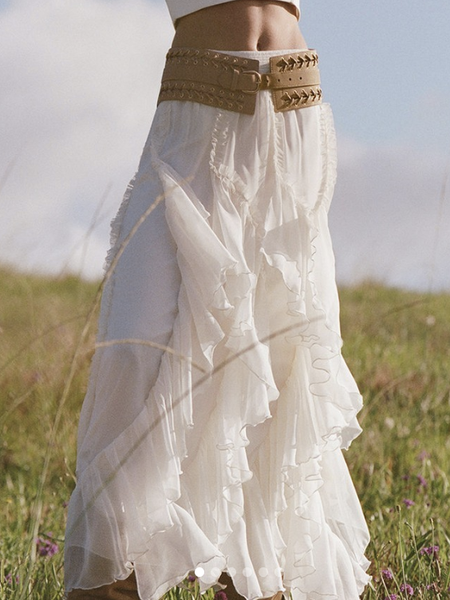

Casual Plain A-Line Natural Maxi Skirt, White, Skirts