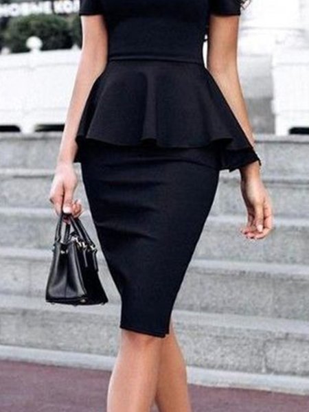 

Elegant Plain Tight Midi Skirt, Black, Skirts