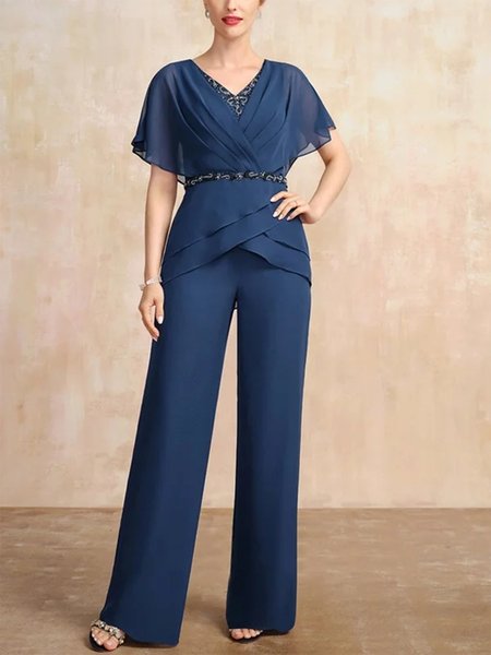 

Plain Elegant Two-Piece Set, Blue, Suit Set