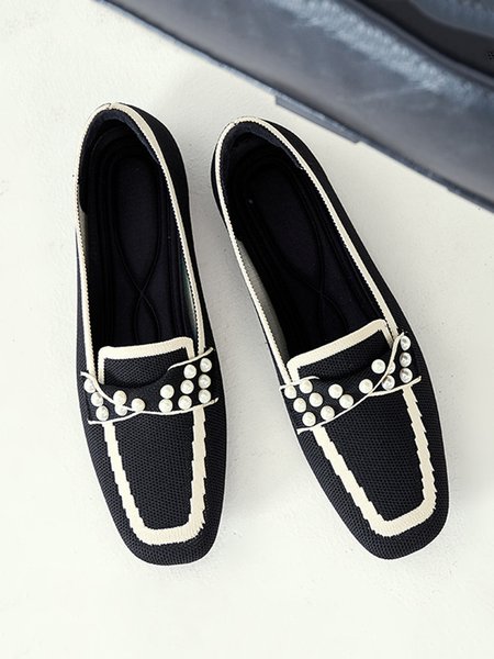 

Elegant Imitation Pearl Breathable Mesh Fabric Loafers, Black, Loafers