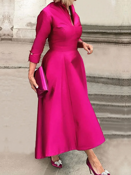 

Plus Size Regular Fit Three Quarter Sleeve Others Elegant Maxi Dress, Rose red, Plus Dresses