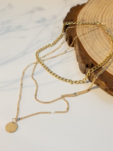 

Disc Pendant Collarbone Necklace, Golden, Necklaces