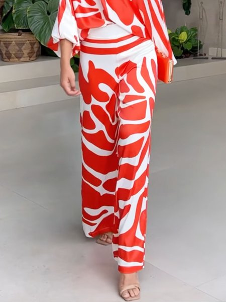 

Urban High Waist Abstract Fashion Straight Pants, Red, Pants