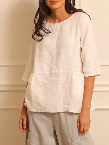 

Cotton Crew Neck Loose Casual Linen Style Shirt, White, Blouses & Shirts