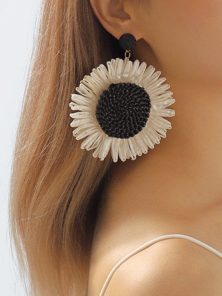 

Boho Sunflower Raffia Braided Dangle Earrings, Black, Earrings