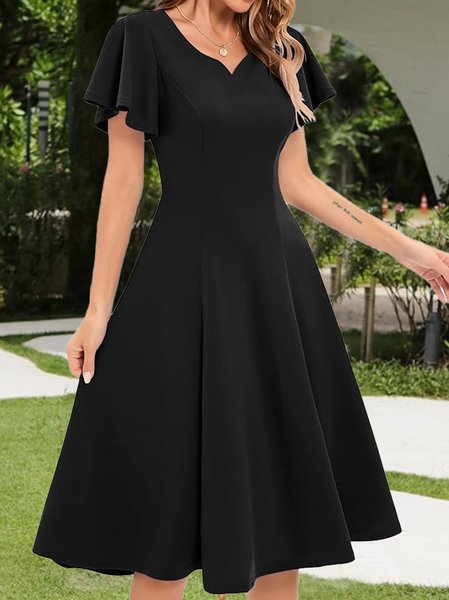 

Cotton-Blend Ruffled Sleeves Elegant Dress, Black, Dresses