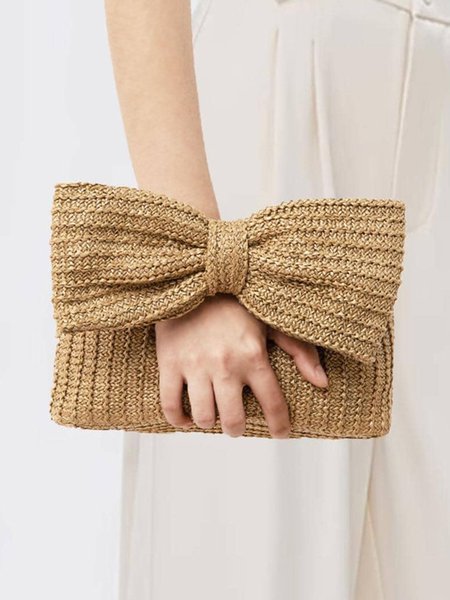 

Bowknot Straw Clutch Bag Vacation Handbag, As picture, Bags
