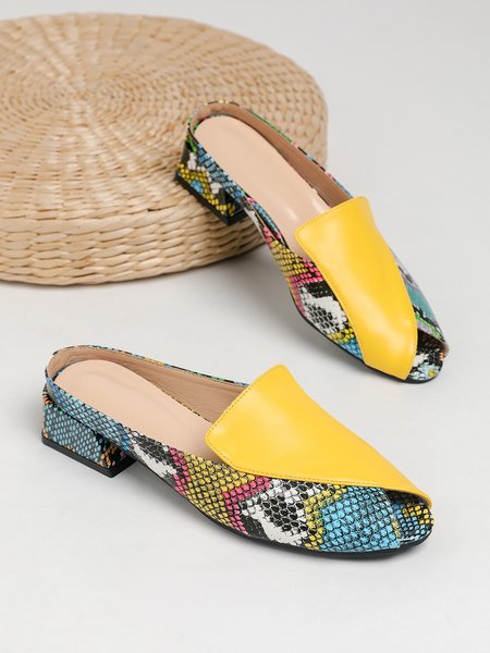 

Casual Color-block Snakeskin Peep Toe Mules, Yellow, Oxfords