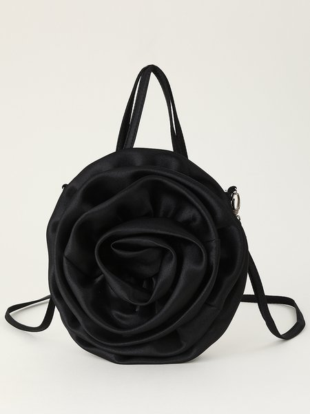 

Elegant Floral Satin Handbag with Crossbody Strap, Black, Bags