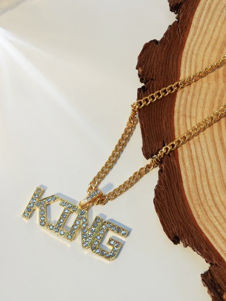 

Hip hop king letter necklace with diamond pendant, Golden, Glasses