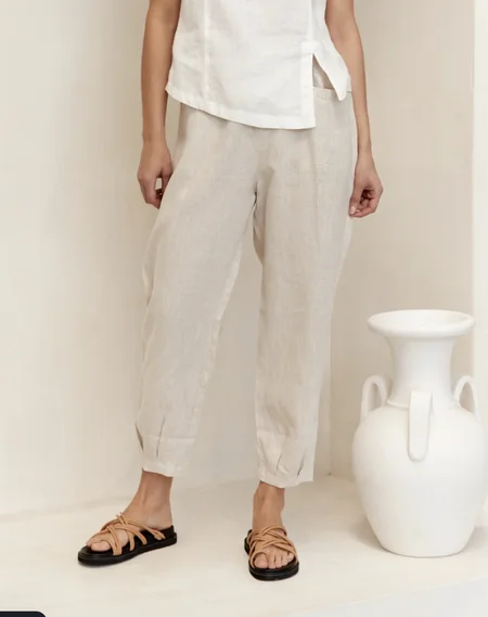

Plain Casual Loose Linen Style Pants, Apricot, Pants