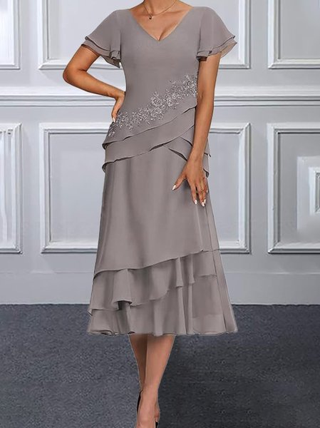 

Elegant Crew Neck Ruffled Sleeves Two-Piece Set, Purple, Suit Set