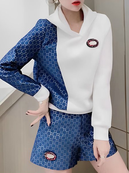 

Polka Dots Casual Loose Hoodie Sweatshirt, Blue-white, Hoodies and Sweatshirts