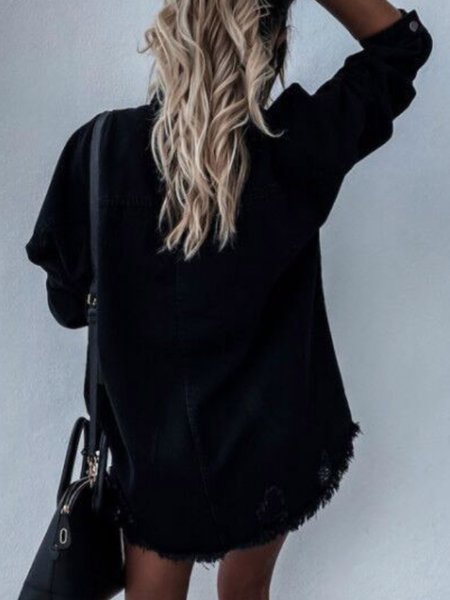 

Women's Plain Regular Loose Jacket, Black, Outerwear