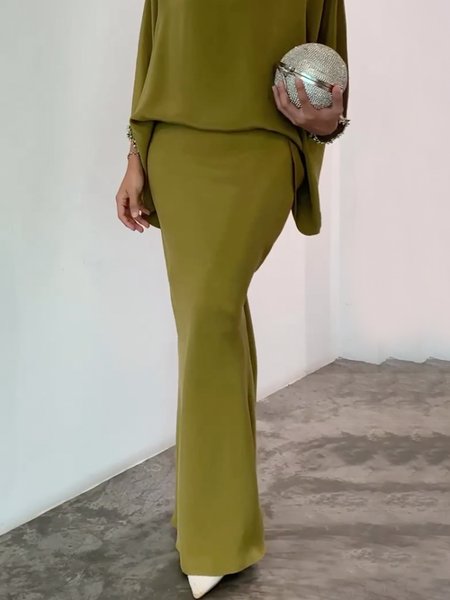 

Elegant Regular Fit Plain Maxi Skirt, As picture, Skirts