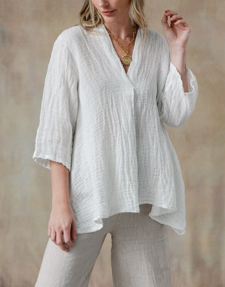 

Plain Simple V Neck Loose Linen Style Shirt, White, Blouses & Shirts