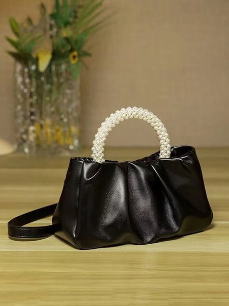 

Elegant Imitation Pearl Handbag Ruched Crossbody Bag, Black, Bags