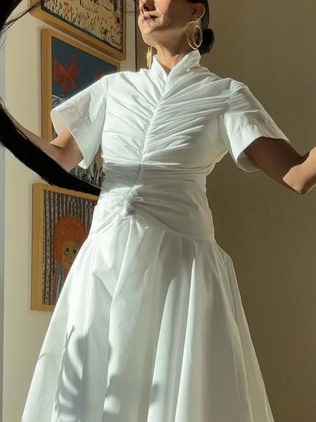 

Plain Urban Regular Fit Short Sleeve Midi Dress, White, Midi Dresses