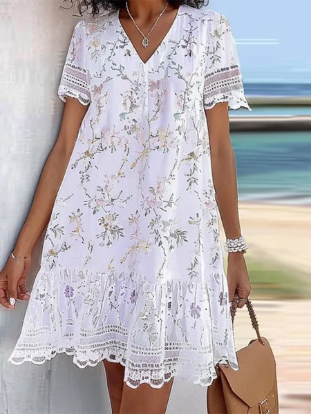 

Lace Elegant Floral Dress, White, Dresses