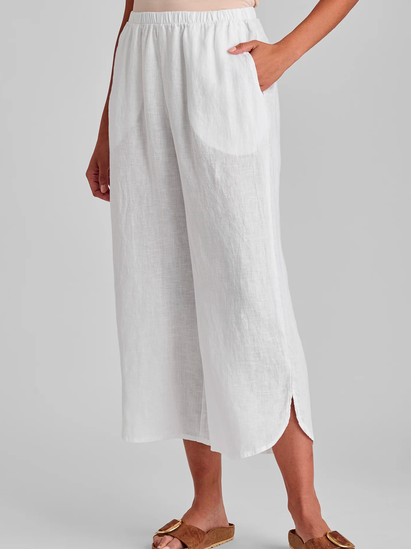 

Cotton Loose Casual Linen Style Pants, White, Pants
