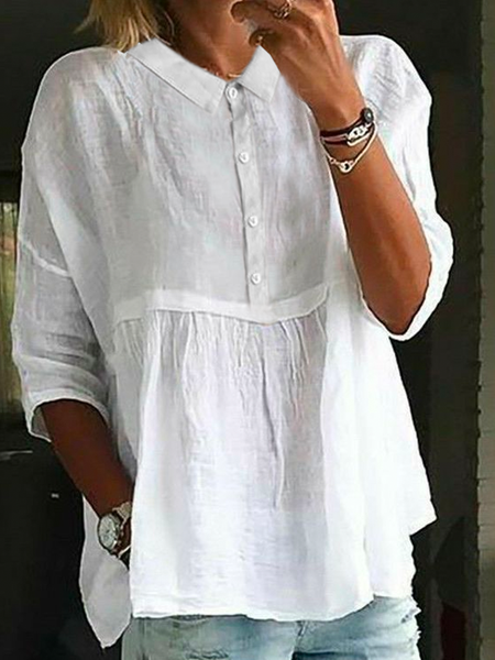 

Casual Shirt Collar Linen Style Blouse, White, Blouses & Shirts